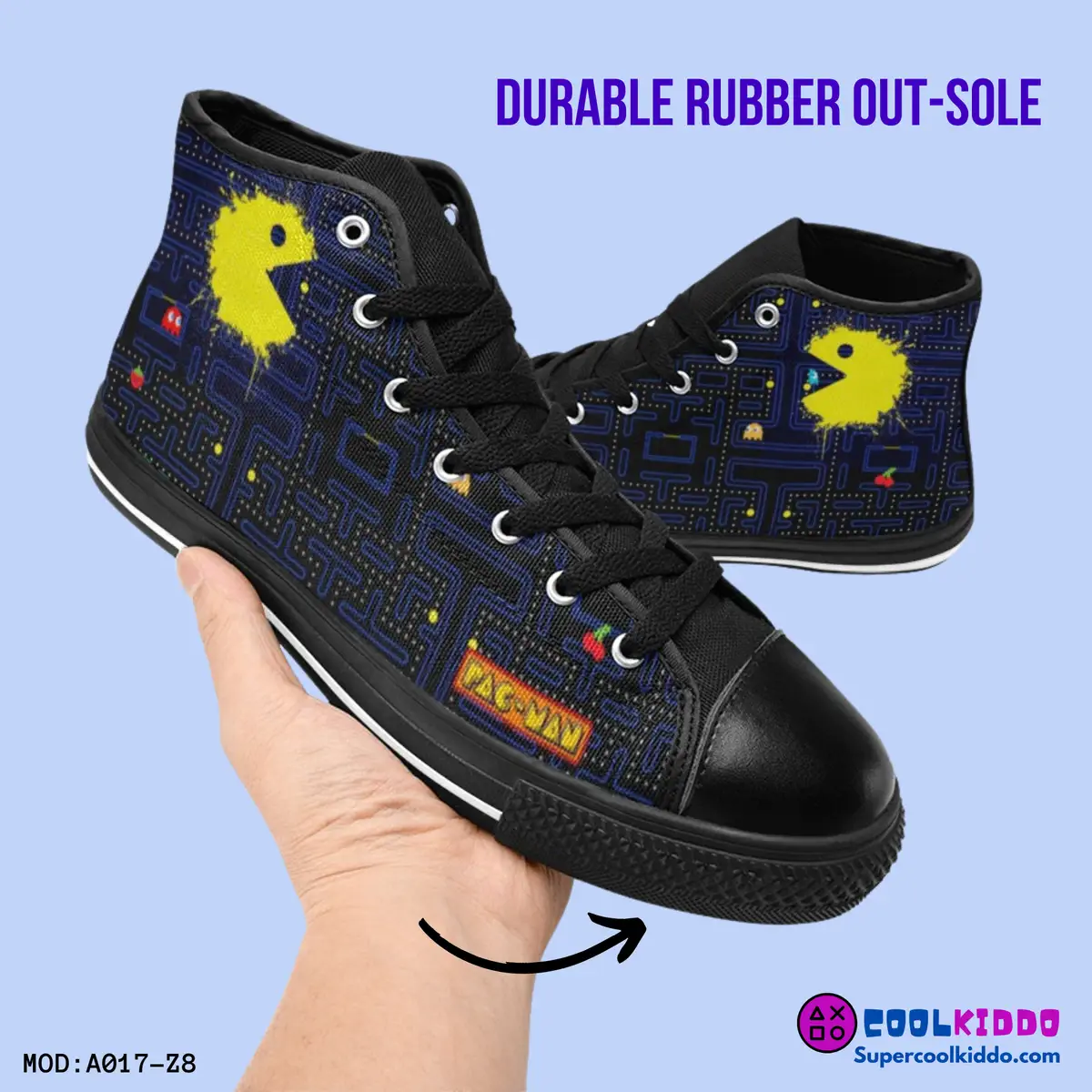 Pac Man Vintage Video Game High Top Sneakers – Custom Canvas Shoes for Kids/Youth Cool Kiddo 10