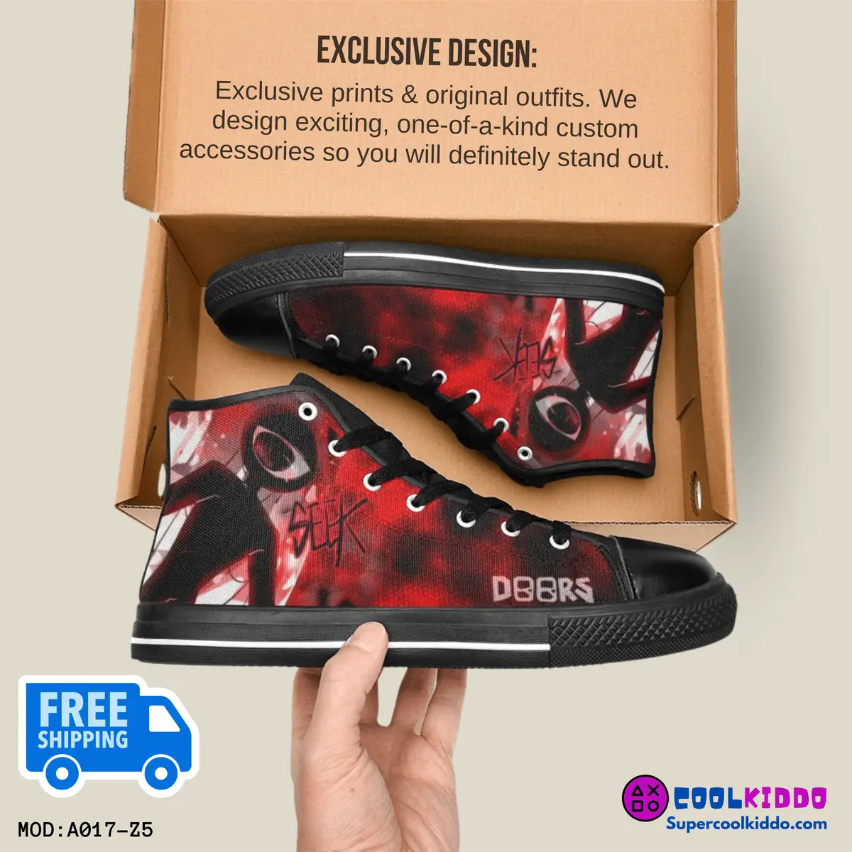 Roblox Doors Inspired High Top Shoes for Kids/Youth – “Seek” Character Print. High-Top Sneakers Cool Kiddo 20