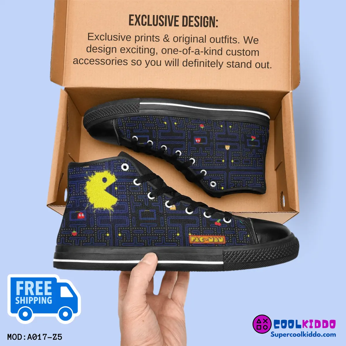 Pac Man Vintage Video Game High Top Sneakers – Custom Canvas Shoes for Kids/Youth Cool Kiddo 18
