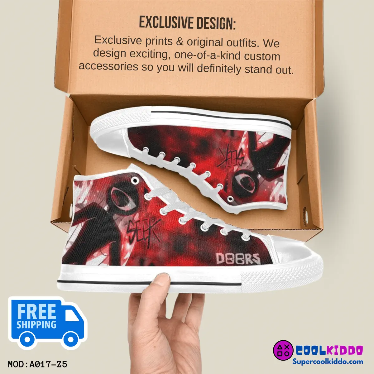 Roblox Doors Inspired High Top Shoes for Kids/Youth – “Seek” Character Print. High-Top Sneakers Cool Kiddo 22