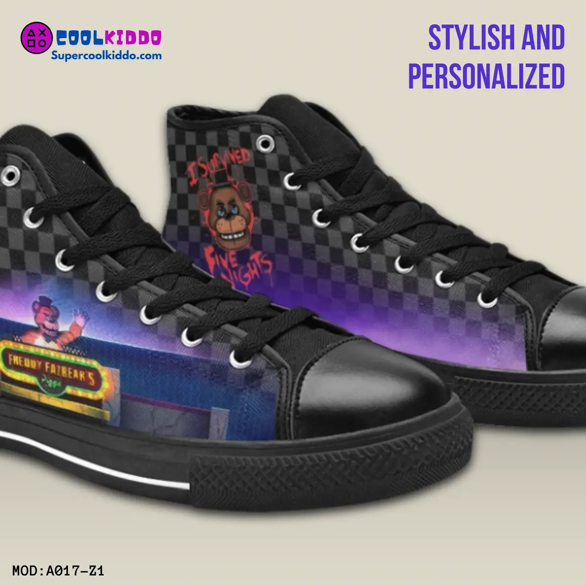 Five Nights at Freddy’s Movie Inspired High Top Shoes for Kids/Youth – Sneakers, Horror FNAF Movie Characters Cool Kiddo 24