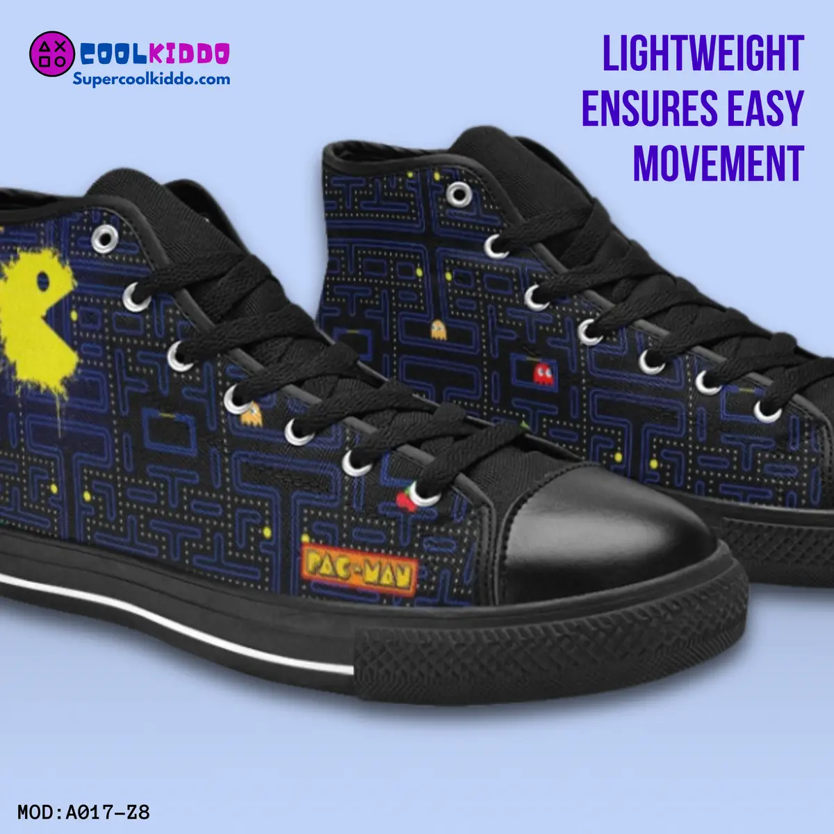 Pac Man Vintage Video Game High Top Sneakers – Custom Canvas Shoes for Kids/Youth Cool Kiddo 24