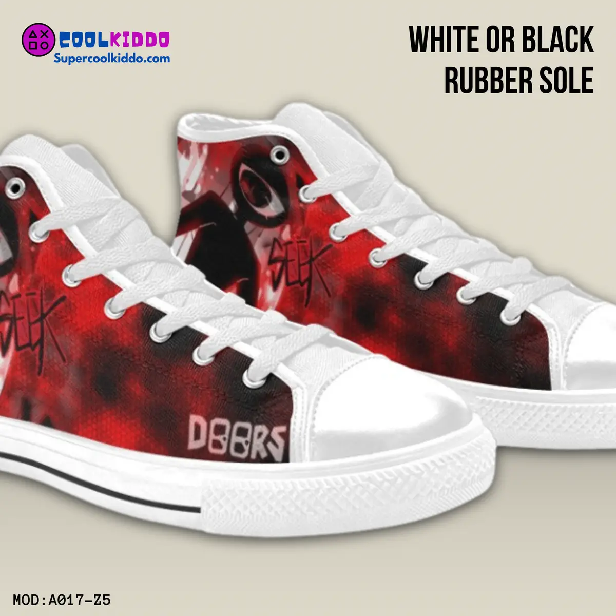 Roblox Doors Inspired High Top Shoes for Kids/Youth – “Seek” Character Print. High-Top Sneakers Cool Kiddo 26