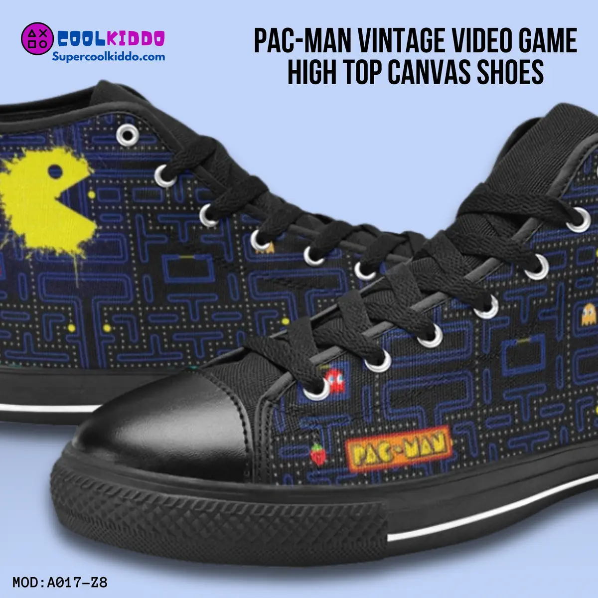 Pac Man Vintage Video Game High Top Sneakers – Custom Canvas Shoes for Kids/Youth Cool Kiddo 22