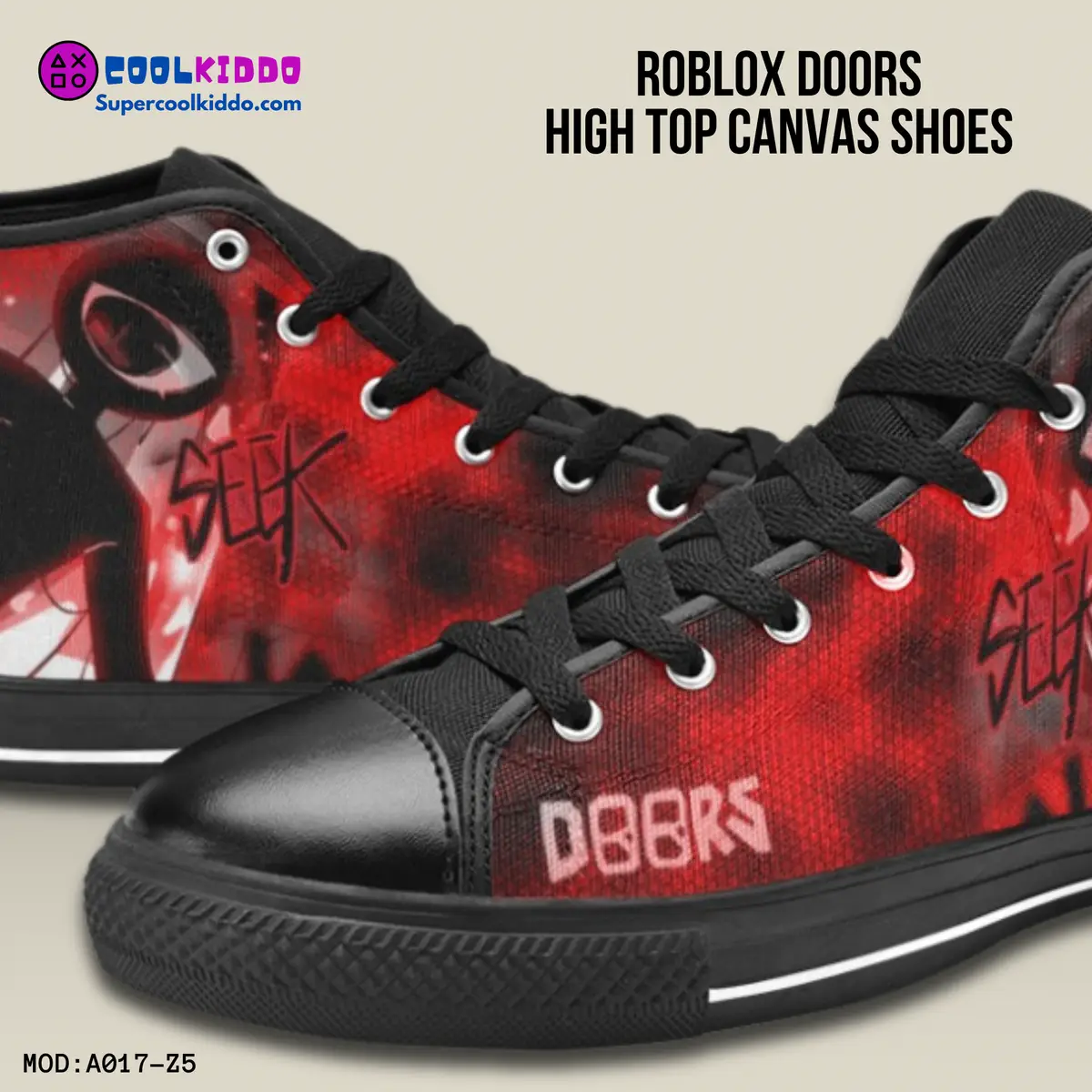 Roblox Doors Inspired High Top Shoes for Kids/Youth – “Seek” Character Print. High-Top Sneakers Cool Kiddo 10