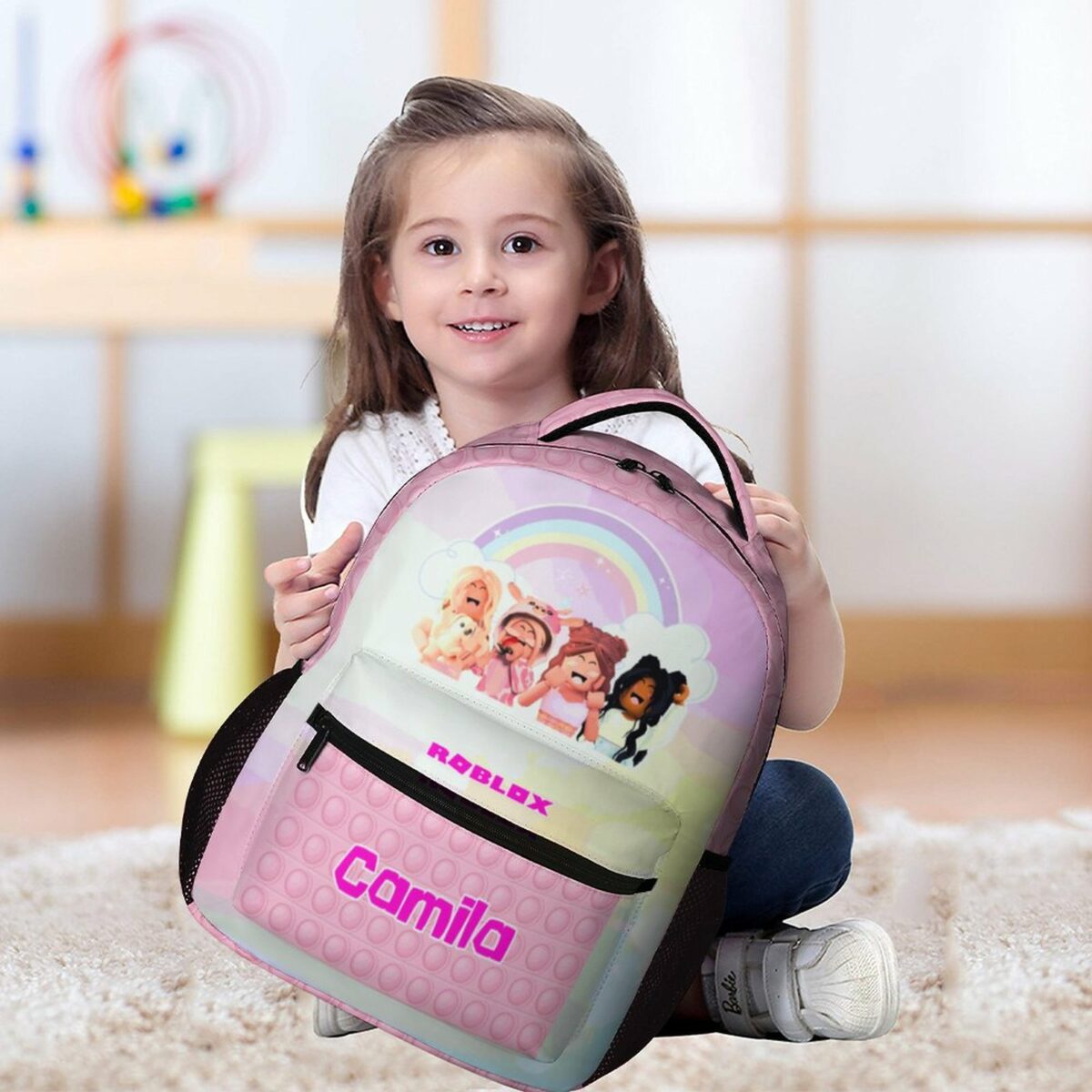 Personalized Name, Pink Roblox Girls Backpack with Avatars Characters on front Cool Kiddo 16