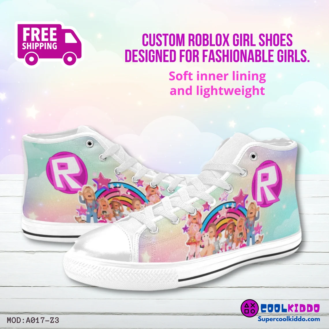 Roblox Girls Video Game High Top Sneakers – Custom Canvas Shoes for Kids/Youth Cool Kiddo 26