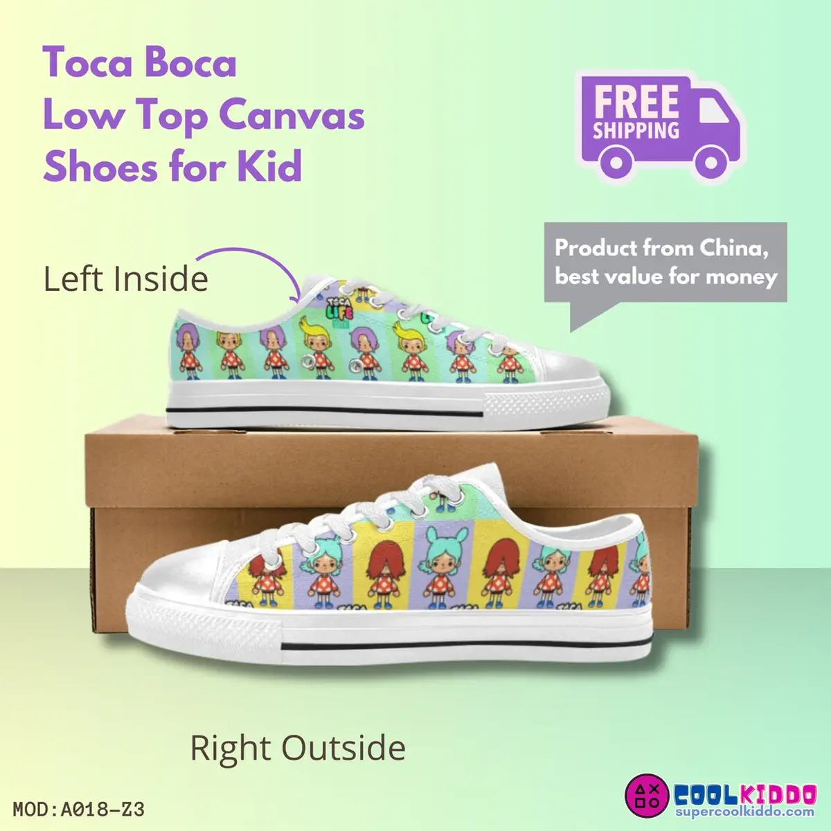 Toca Boca, Low-Top Sneakers, Toca Boca Print Shoes for Kids, Canvas Construction Cool Kiddo 14