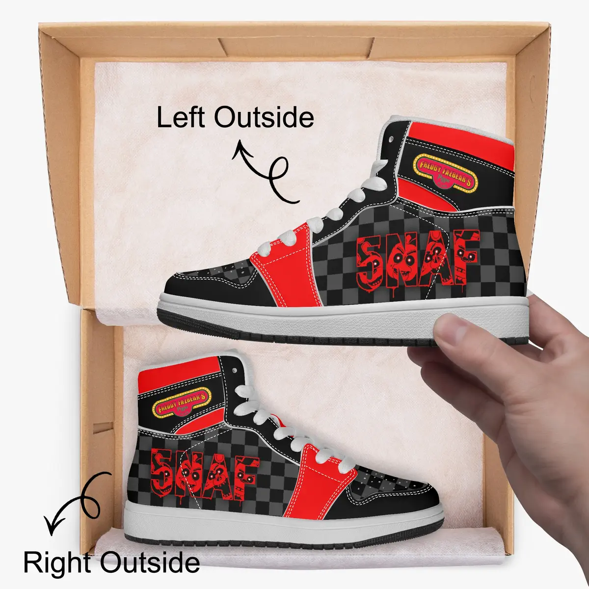 Five Nights at Freddy’s Inspired Character High-Top Kids Black and Red Leather Shoes, FNAF Jordans Style Sneakers Cool Kiddo 24