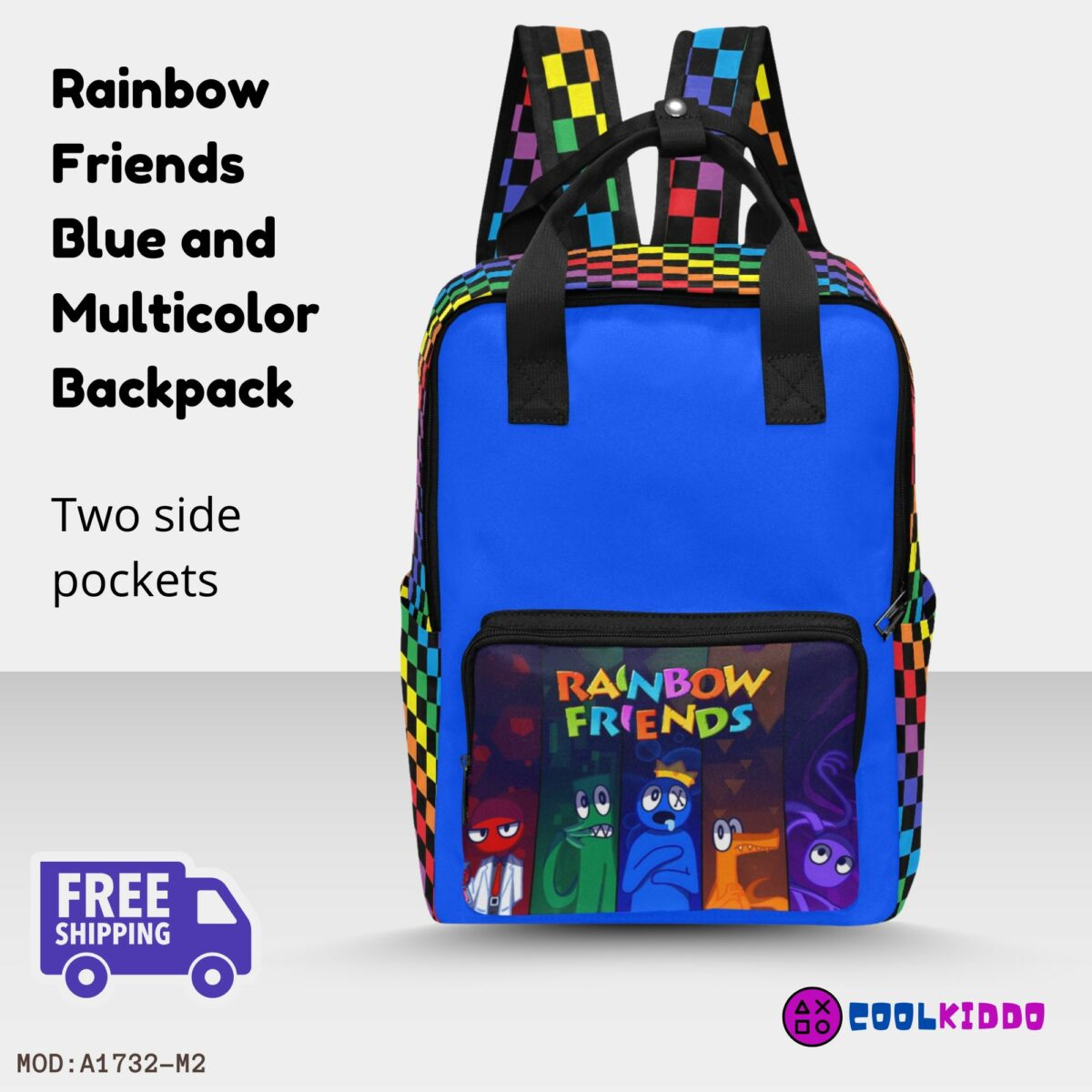Blue Rainbow Friends Twin Handle Backpack – Name Personalization Optional Cool Kiddo 10