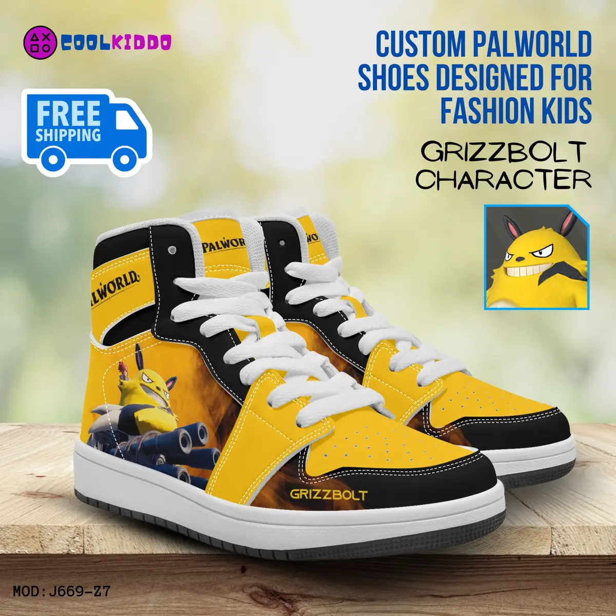 Personalized Grizzbolt Palworld New Video Game High-Top Shoes, Leather Sneakers for Kids Cool Kiddo 10