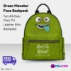 Green Monster Face Little Backpack – Flurry Simulation Fun All-Over Print Leather Street Bag For Girls Cool Kiddo 28