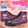 Custom Name Monster Fashion-Forward High Top Sneakers for Girls, Pink Animal Print Cool Kiddo