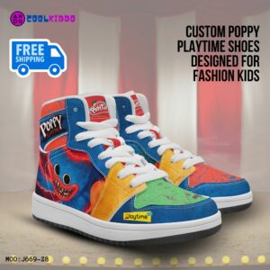 Personalized Name Poppy Playtime Video Game High-Top Shoes, Leather Sneakers for Kids Cool Kiddo 10