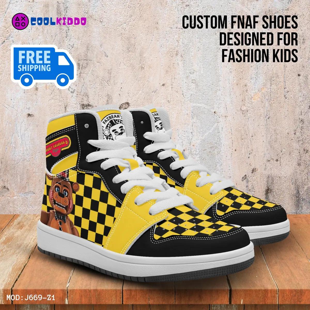 Five Nights at Freddy’s Inspired Character High-Top Kids Leather Shoes, FNAF Jordans Style Sneakers Cool Kiddo 12