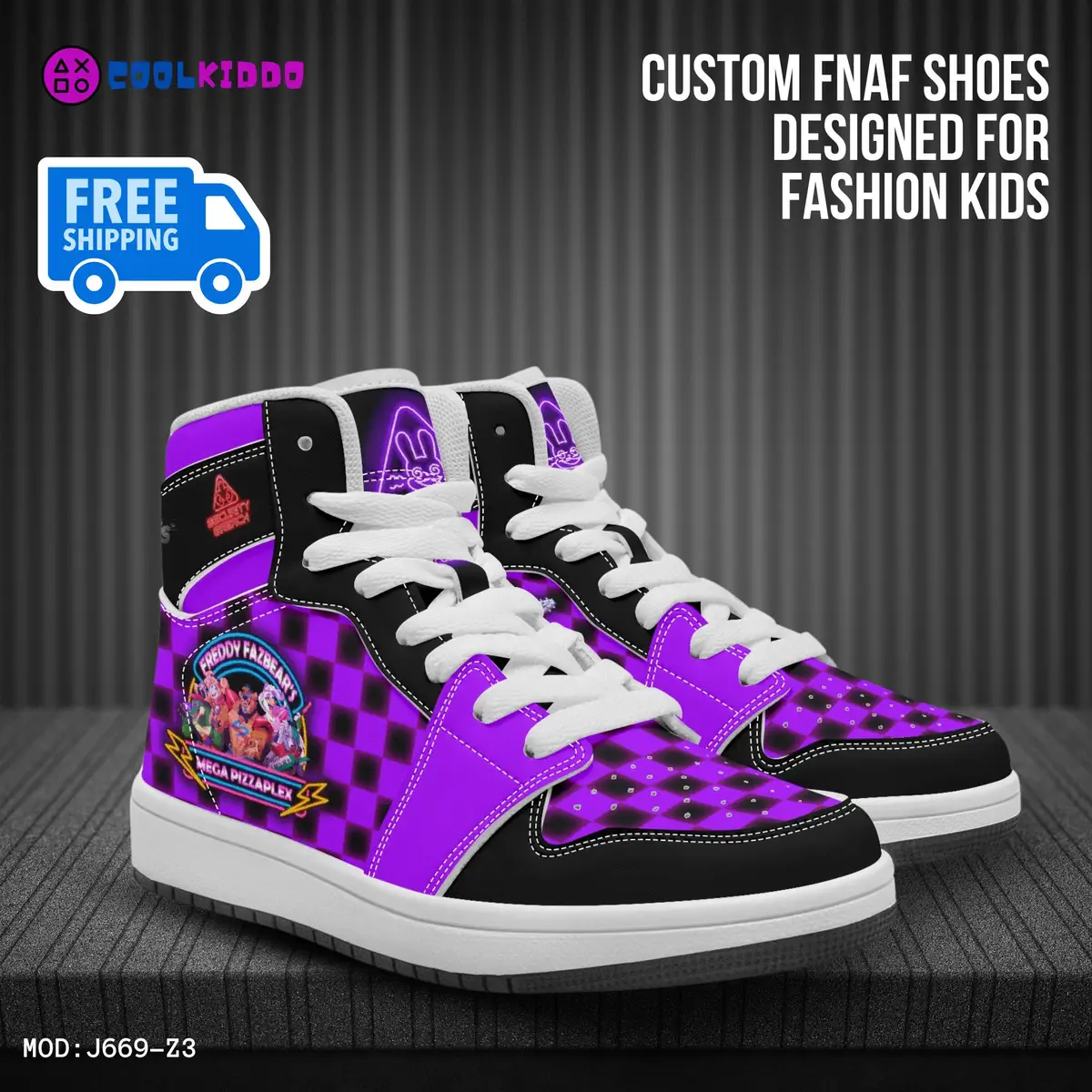 Five Nights at Freddy’s Security Breach Character High-Top Leather Black and Purple Shoes FNAF, 5NAF Cool Kiddo 10