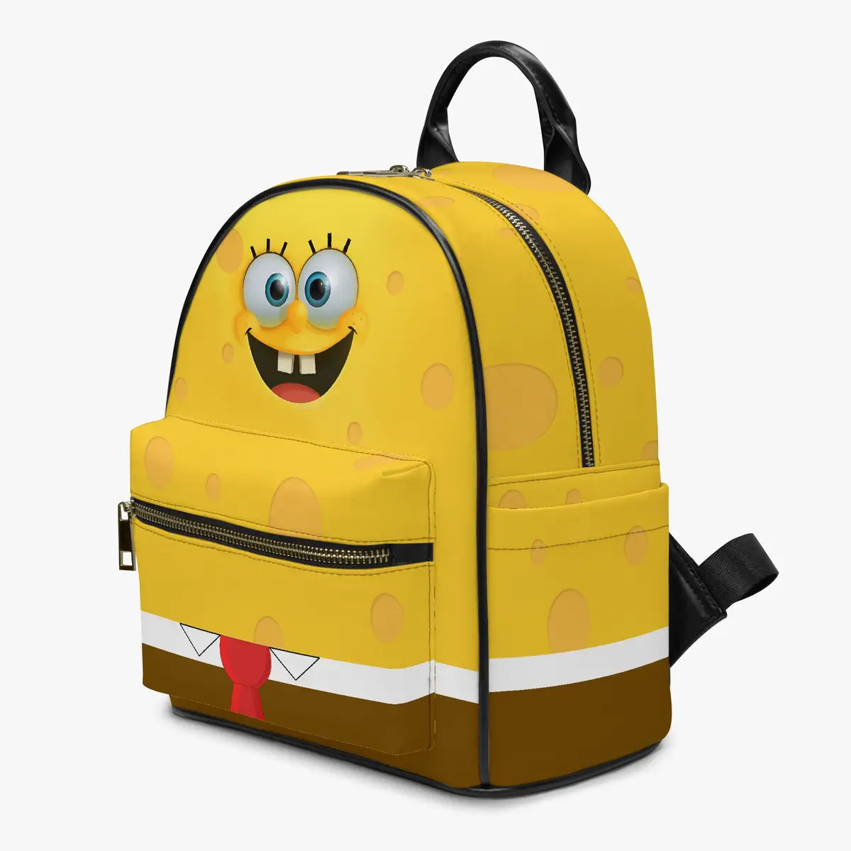 Sponge Bob Face Little Backpack – Fun All-Over Print Leather Street Bag for Girls Cool Kiddo 22