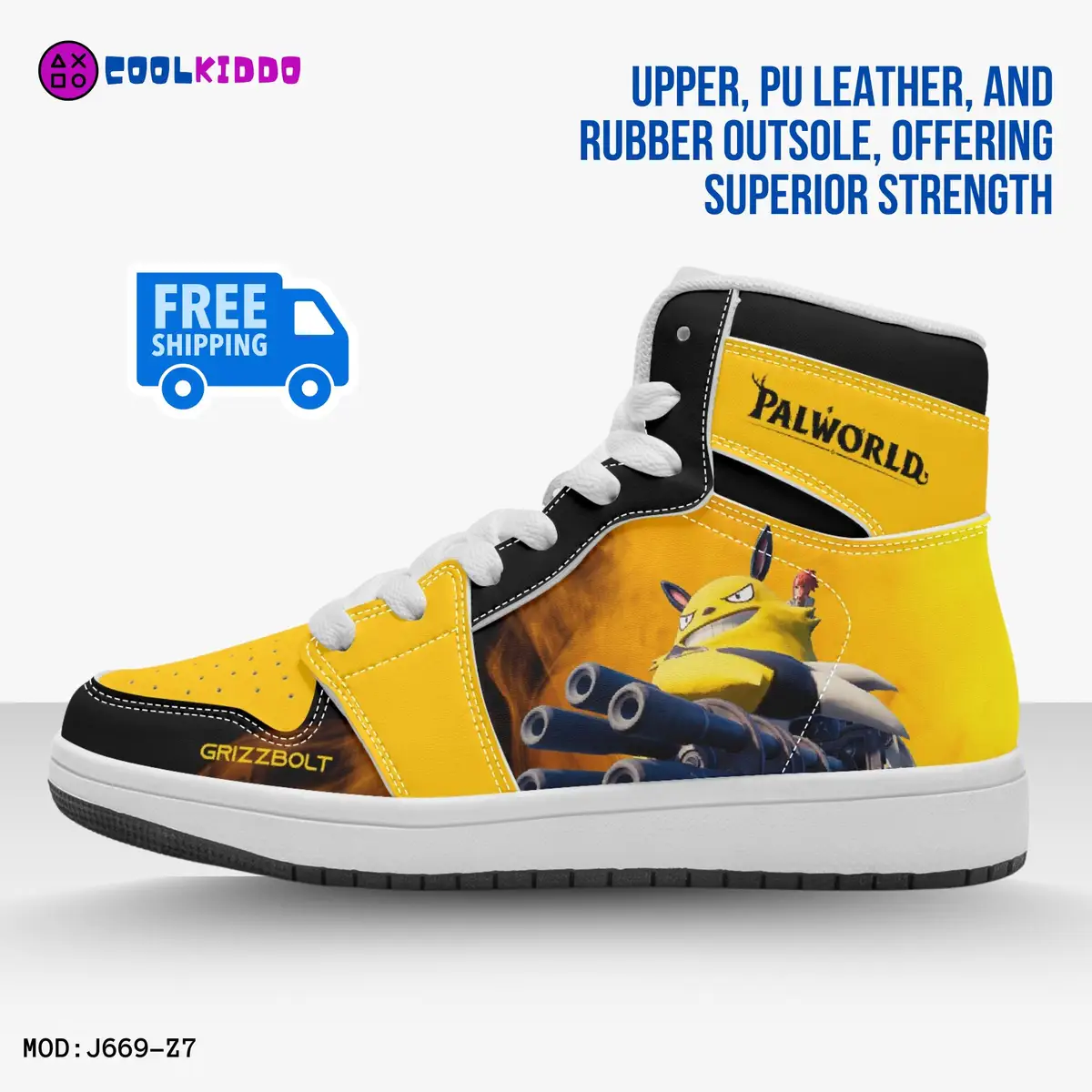 Personalized Grizzbolt Palworld New Video Game High-Top Shoes, Leather Sneakers for Kids Cool Kiddo 12