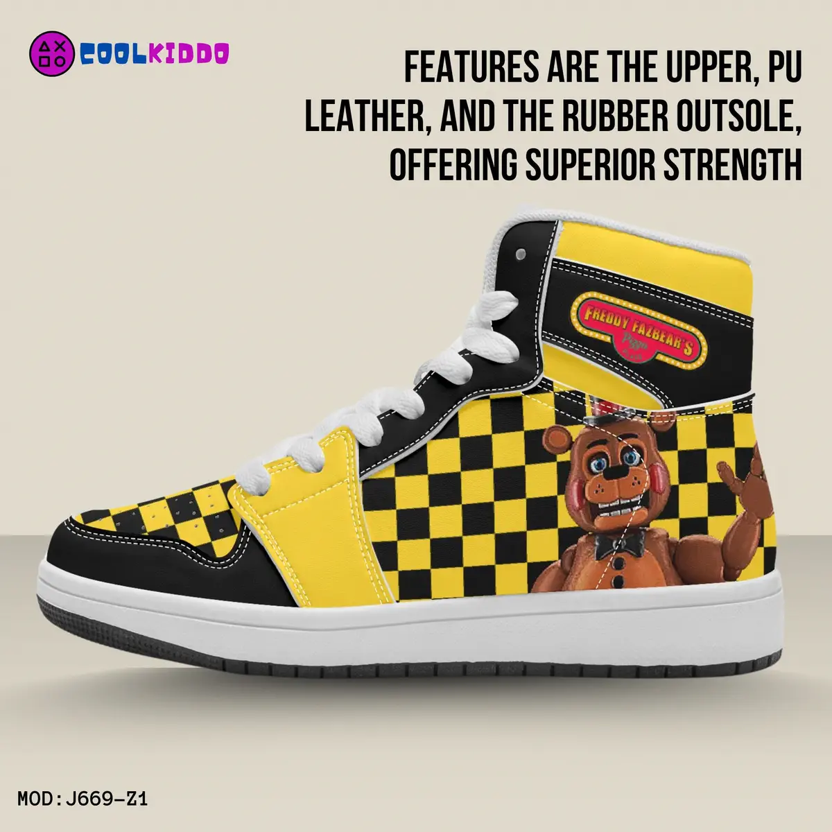 Five Nights at Freddy’s Inspired Character High-Top Kids Leather Shoes, FNAF Jordans Style Sneakers Cool Kiddo 16