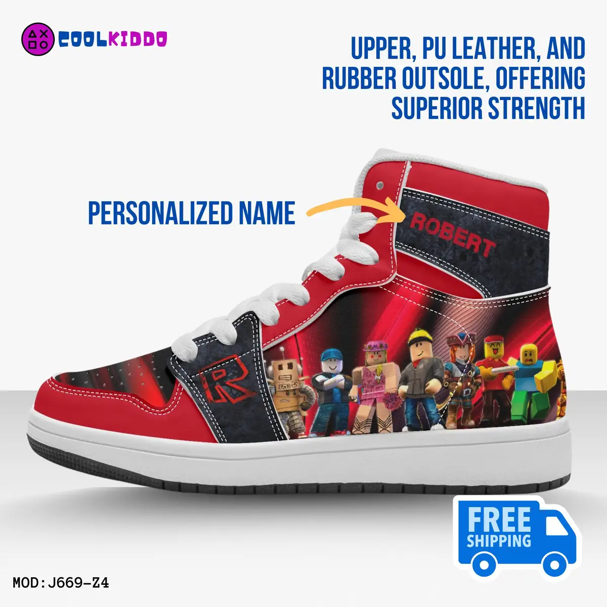 Personalized Name ROBLOX Characters High-Top Leather Black and Red Shoes, Jordans Style Sneakers Cool Kiddo 26