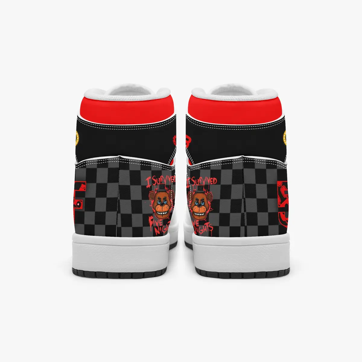 Five Nights at Freddy’s Inspired Character High-Top Kids Black and Red Leather Shoes, FNAF Jordans Style Sneakers Cool Kiddo 22