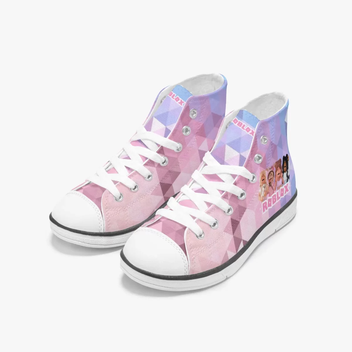 Roblox Girls Personalized High-Top Sneakers for Children – Pink and Purple geometric background Cool Kiddo 10