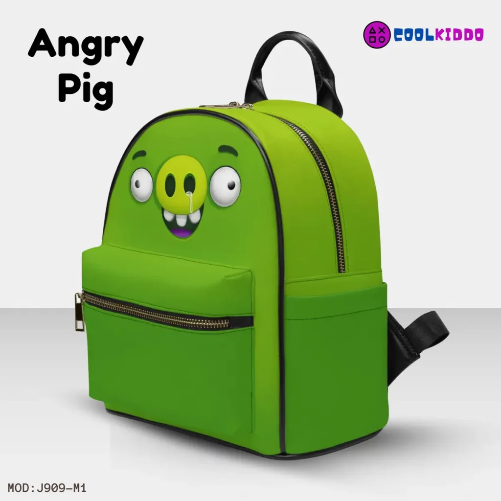Green Angry Birds Pig Face Little Backpack – Fun All-Over Print Leather Street Bag For Girls Cool Kiddo Green Angry Birds Pig Face Little Backpack - Fun All-Over Print Leather Street Bag For Girls