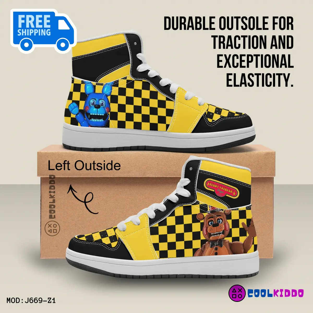 Five Nights at Freddy’s Inspired Character High-Top Kids Leather Shoes, FNAF Jordans Style Sneakers Cool Kiddo 14