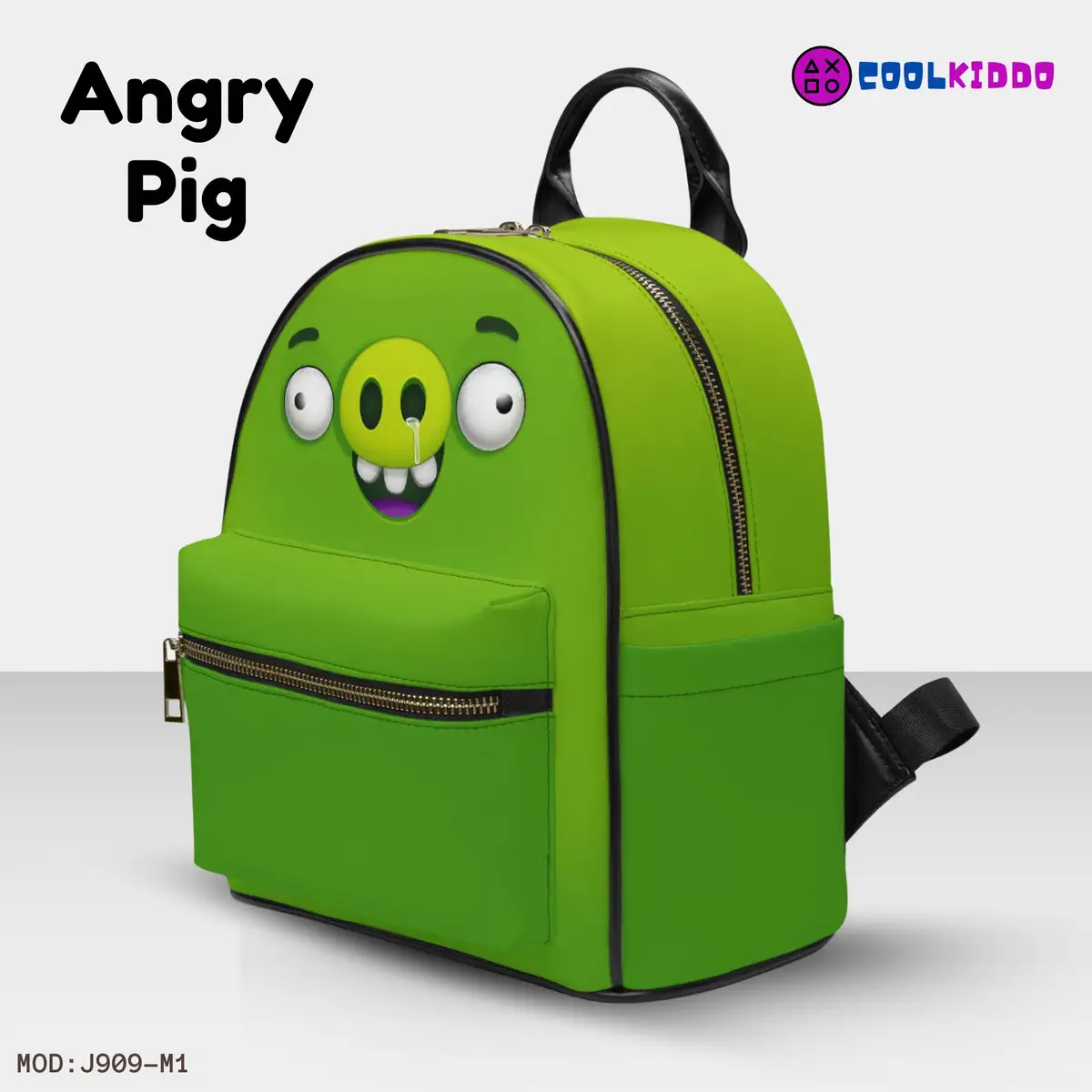 Green Angry Birds Pig Face Little Backpack – Fun All-Over Print Leather Street Bag For Girls Cool Kiddo 10