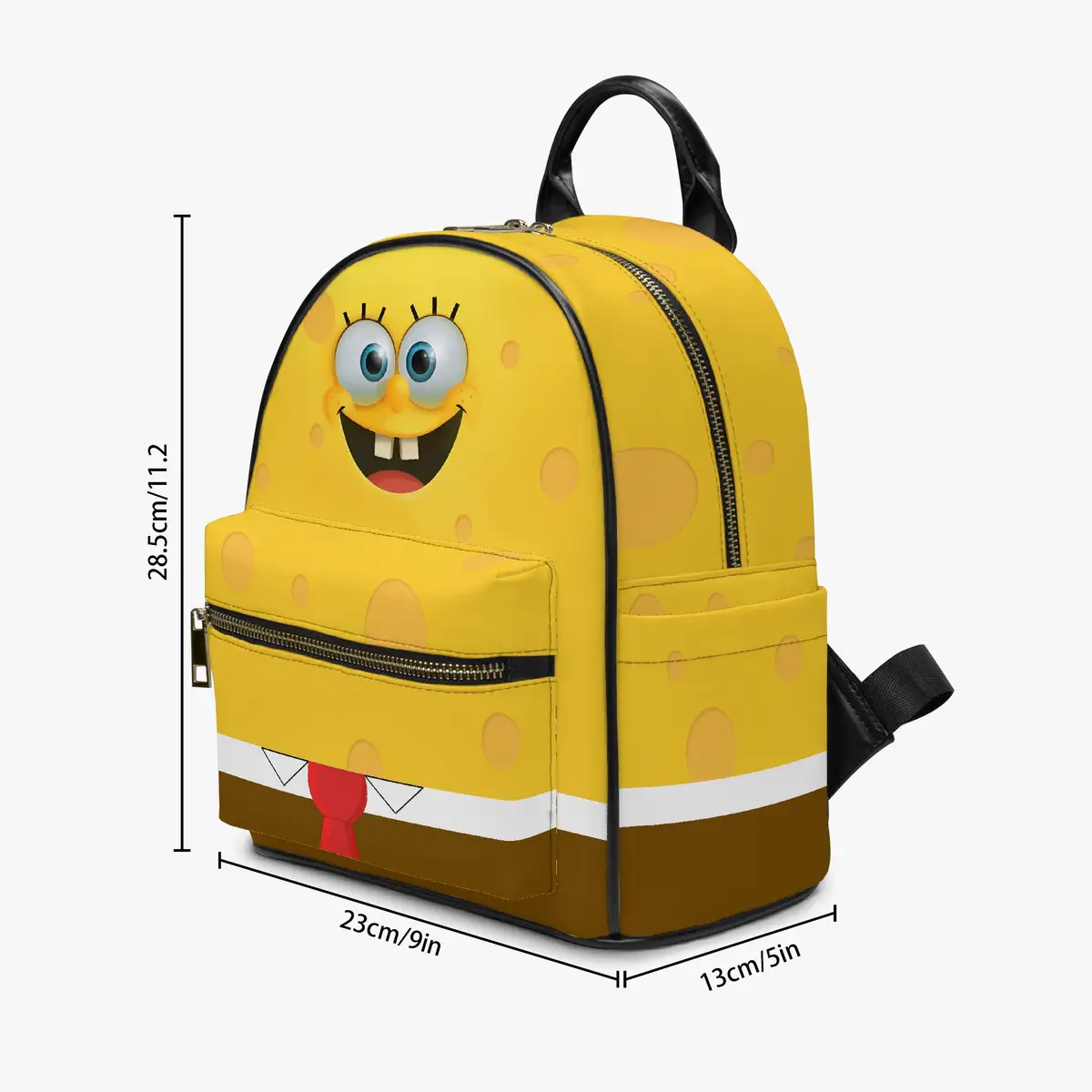 Sponge Bob Face Little Backpack – Fun All-Over Print Leather Street Bag for Girls Cool Kiddo 24