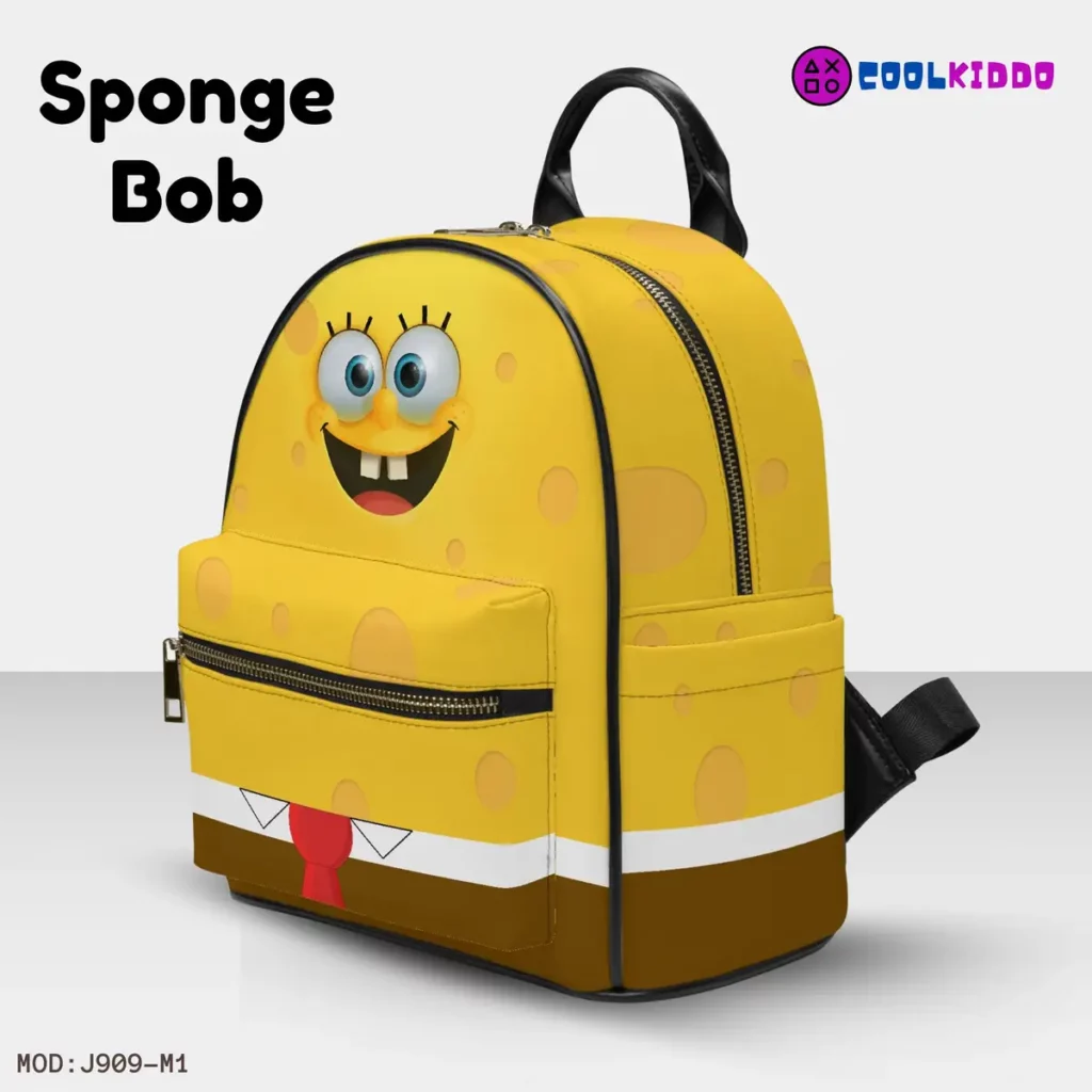 Sponge Bob Face Little Backpack – Fun All-Over Print Leather Street Bag for Girls Cool Kiddo Sponge Bob Face Little Backpack - Fun All-Over Print Leather Street Bag for Girls