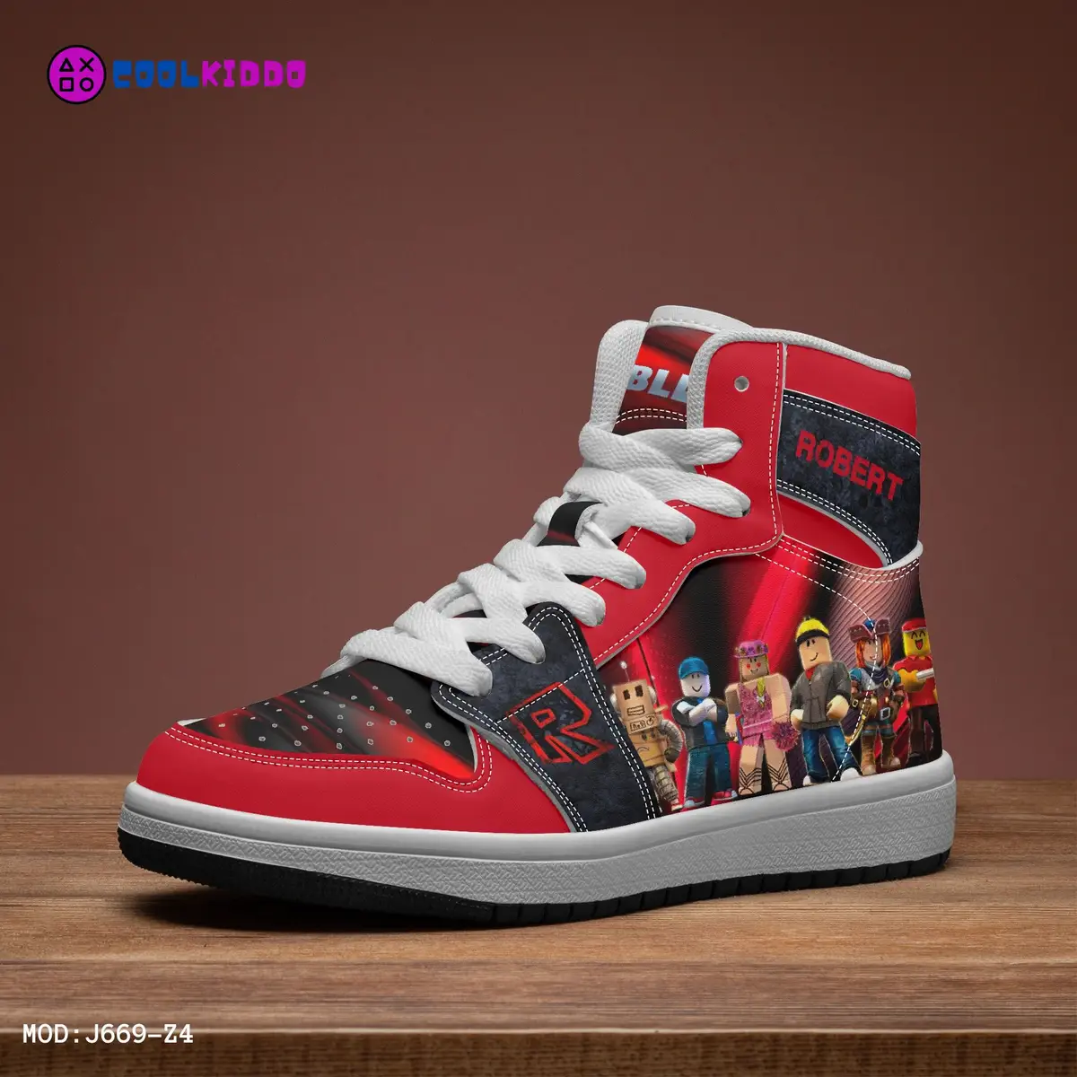 Personalized Name ROBLOX Characters High-Top Leather Black and Red Shoes, Jordans Style Sneakers Cool Kiddo 20
