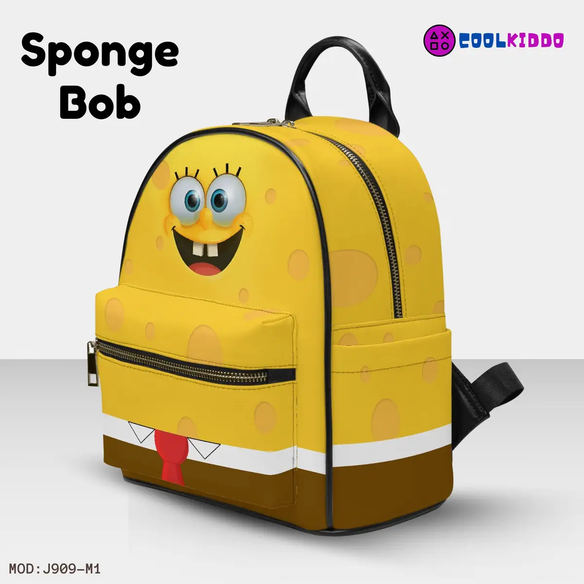 Sponge Bob Face Little Backpack – Fun All-Over Print Leather Street Bag for Girls Cool Kiddo 10