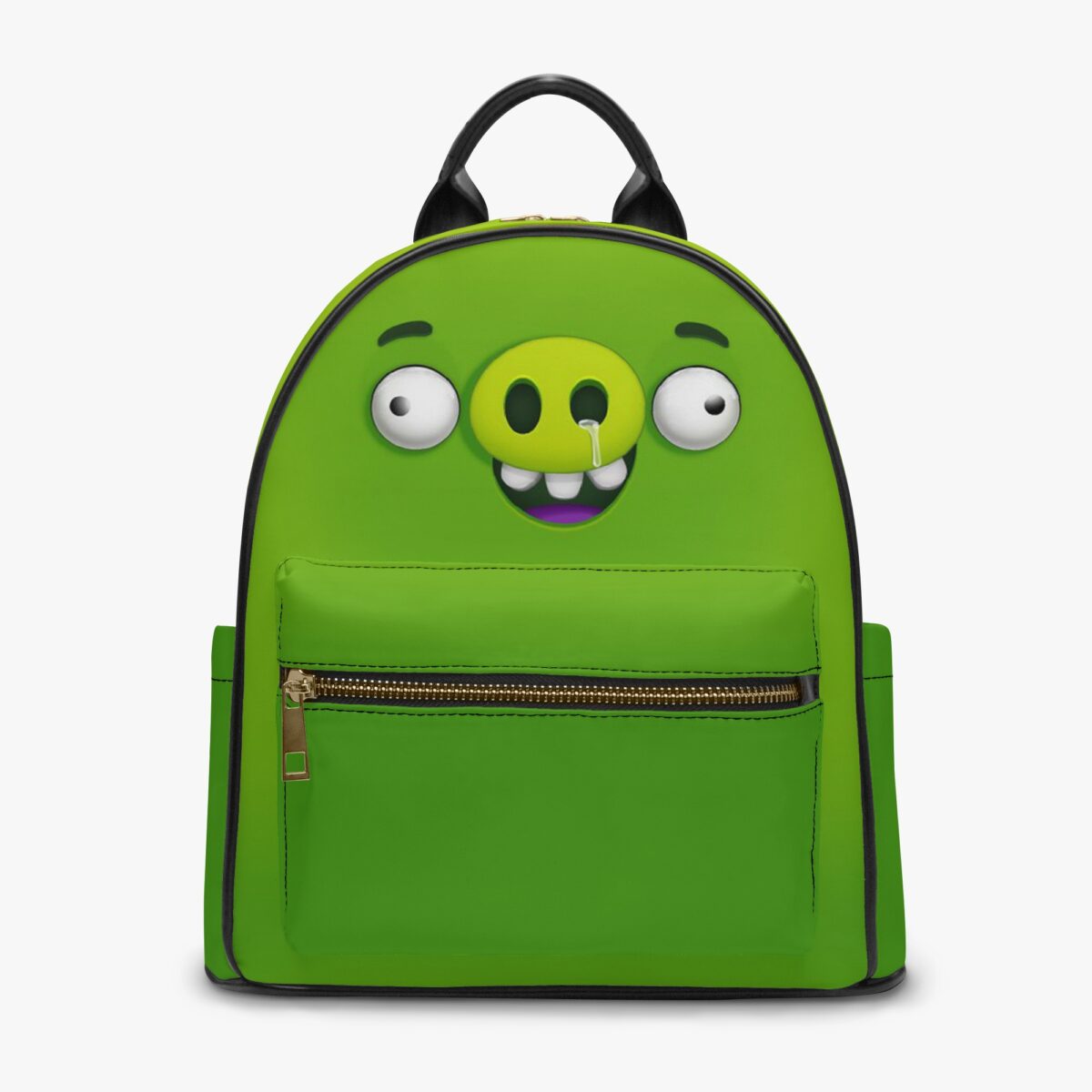 Green Angry Birds Pig Face Little Backpack – Fun All-Over Print Leather Street Bag For Girls Cool Kiddo 18