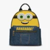 Yellow and Denim Simulation Minions Face Little Backpack – Fun All-Over Print Leather Street Bag for Girls Cool Kiddo 28