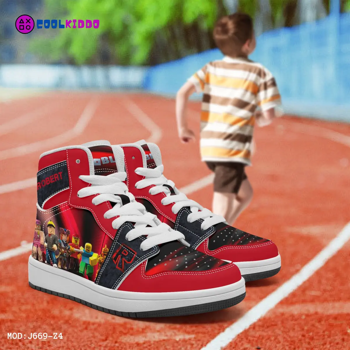 Personalized Name ROBLOX Characters High-Top Leather Black and Red Shoes, Jordans Style Sneakers Cool Kiddo 16