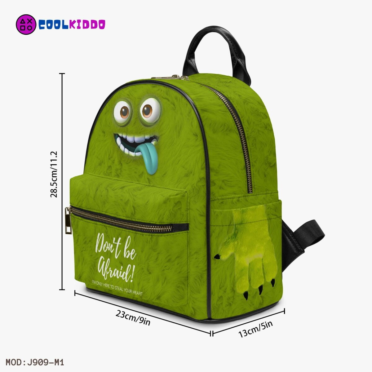 Green Monster Face Little Backpack – Flurry Simulation Fun All-Over Print Leather Street Bag For Girls Cool Kiddo 22