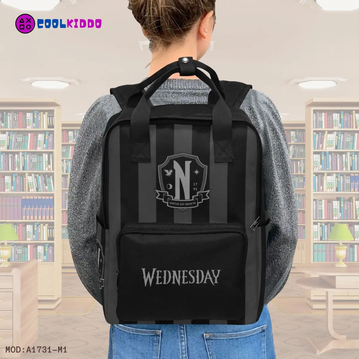 Wednesday Addams Uniform Inspired Backpack, Youth Book Bag for School, Nevermore Academy Rucksack Cool Kiddo 18
