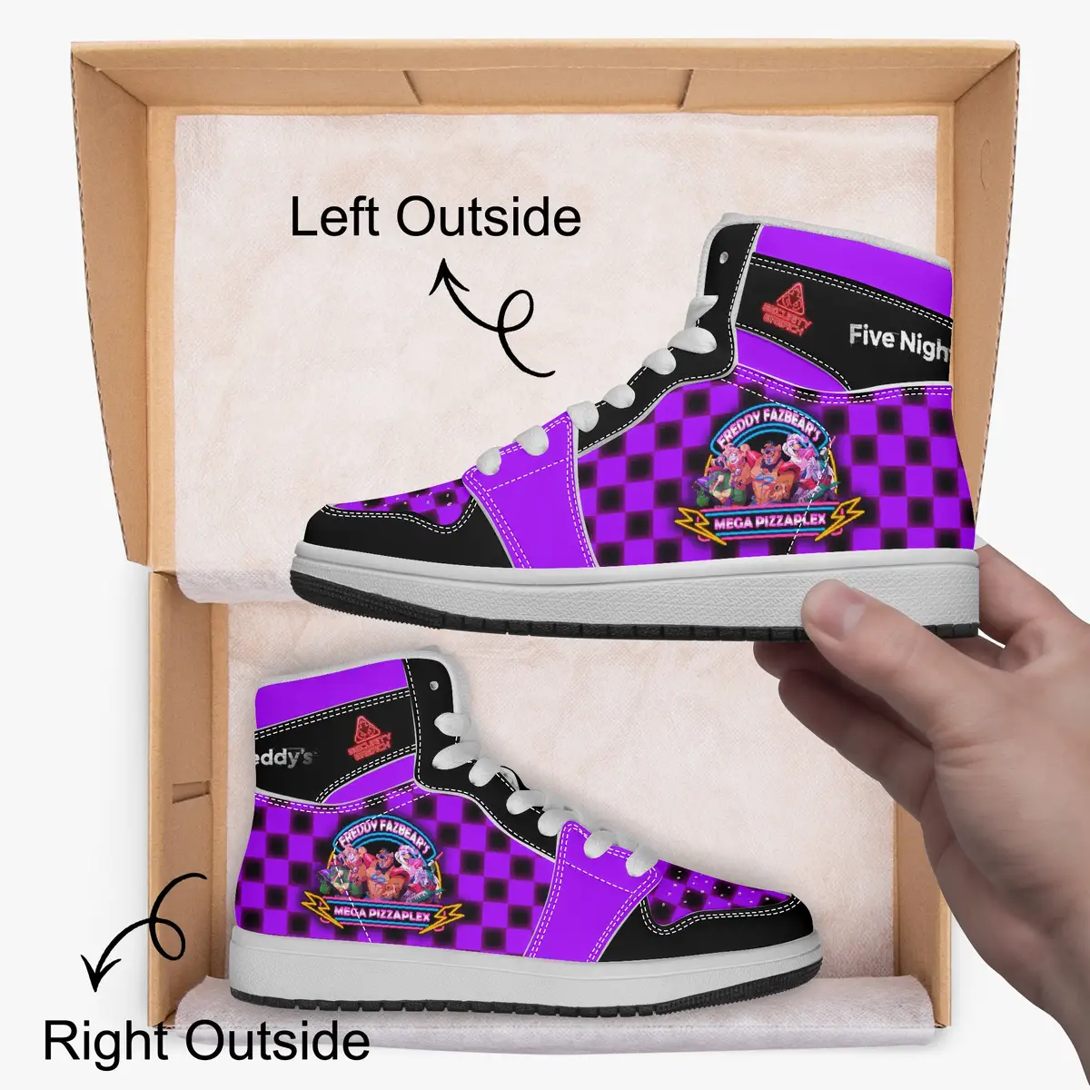 Five Nights at Freddy’s Security Breach Character High-Top Leather Black and Purple Shoes FNAF, 5NAF Cool Kiddo 26