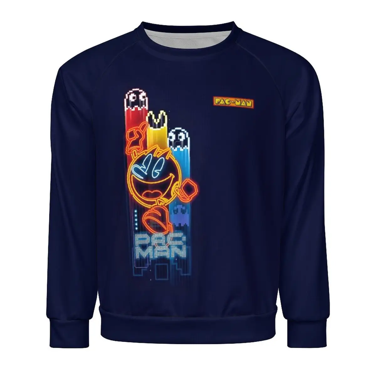 Dark Blue Pac-Man Men-Youth Crewneck Sweatshirt, Vintage Video Game Apparel Unisex Comfortable Sweater Cool Kiddo 12