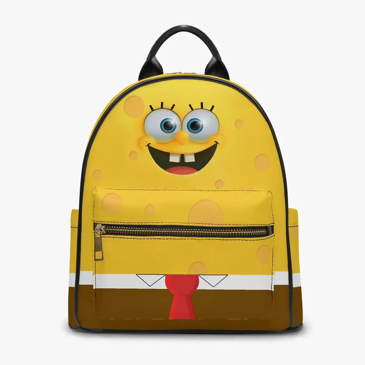 Sponge Bob Face Little Backpack – Fun All-Over Print Leather Street Bag for Girls Cool Kiddo 16