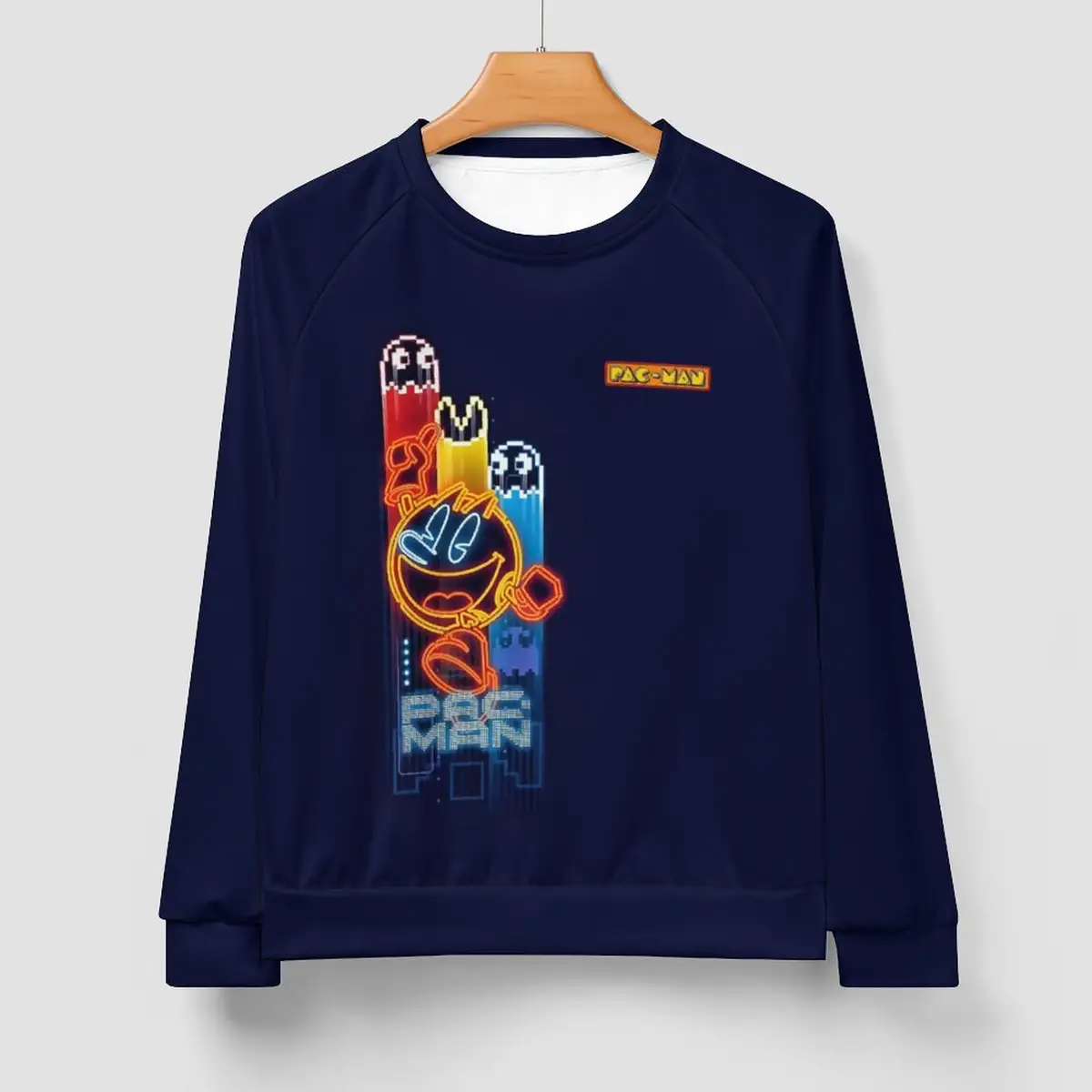 Dark Blue Pac-Man Men-Youth Crewneck Sweatshirt, Vintage Video Game Apparel Unisex Comfortable Sweater Cool Kiddo 18