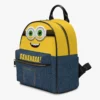 Yellow and Denim Simulation Minions Face Little Backpack – Fun All-Over Print Leather Street Bag for Girls Cool Kiddo 34