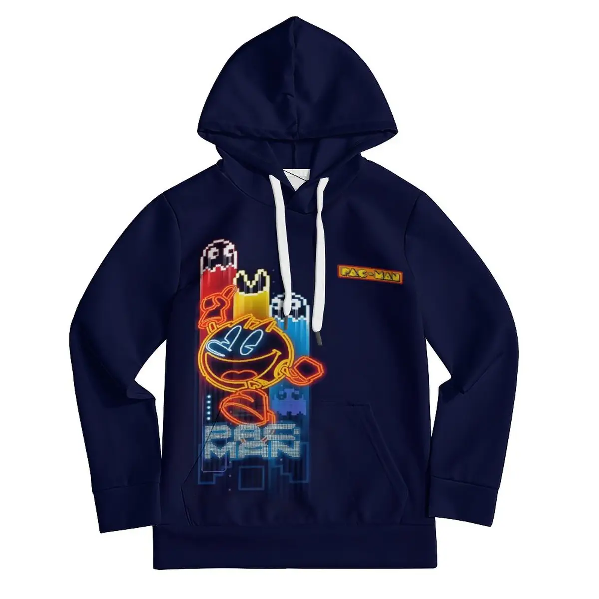 Dark Blue Pac-Man 280gsm Kids Hoodie, Vintage Video Game Apparel Unisex Comfortable Front Pocket Sweater Cool Kiddo 18