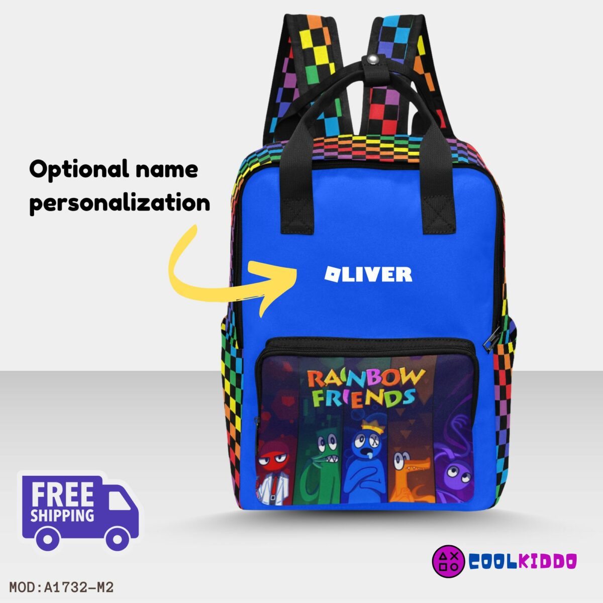 Blue Rainbow Friends Twin Handle Backpack – Name Personalization Optional Cool Kiddo 12