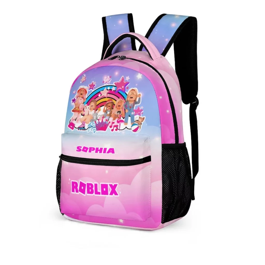 Personalized pink backpack for girls Roblox Girl customizable backpacks Cool Kiddo Personalized pink backpack for girls Roblox Girl customizable backpacks