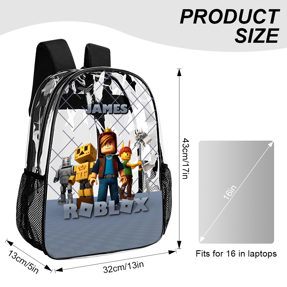 Personalized ROBLOX Avatars – Transparent Bag – Clear Backpack – 17-inch 2024 New Cool Kiddo 16