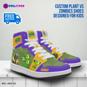 Personalized Plants vs Zombies Characters High-Top Leather Sneakers – Jordans Style Shoes Cool Kiddo