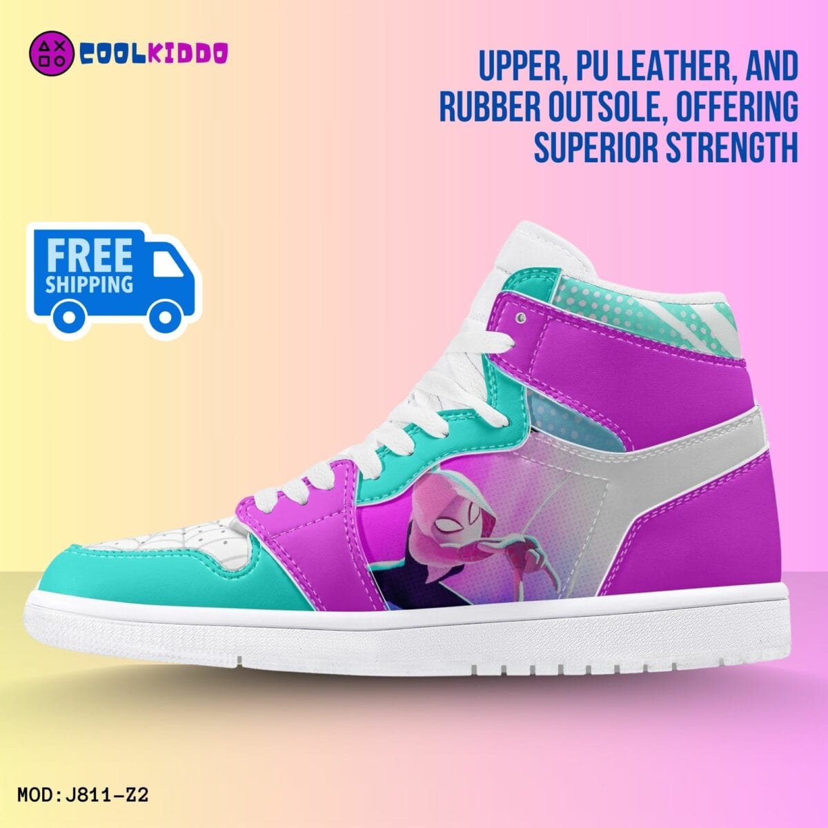 Custom Spider Verse Gwen Stacy Character High-Top Leather Girl Woman Shoes, Jordans Style Sneakers Cool Kiddo 14