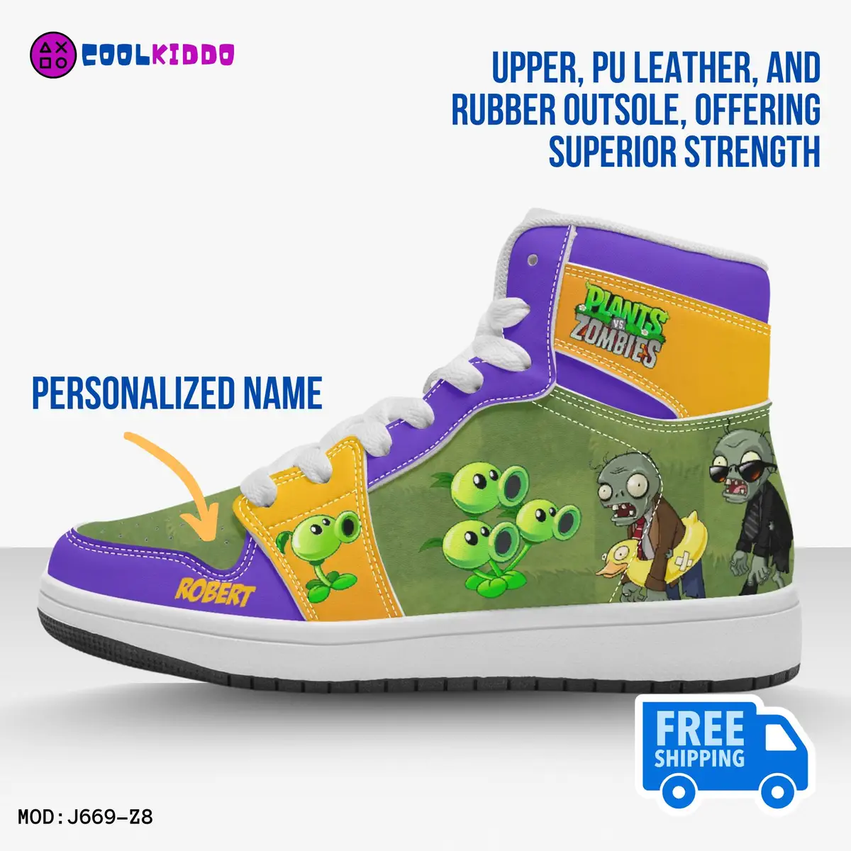 Personalized Plants vs Zombies Characters High-Top Leather Sneakers – Jordans Style Shoes Cool Kiddo 12